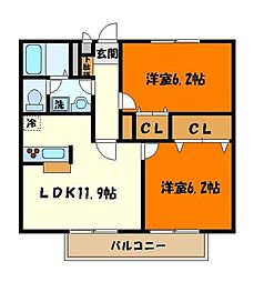 JR中央線 西八王子駅 バス12分 住宅北下車 徒歩8分の賃貸アパート 1階2LDKの間取り