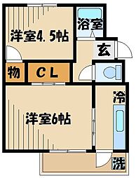 JR中央線 豊田駅 徒歩12分の賃貸マンション 2階2Kの間取り