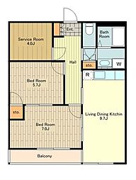 JR中央線 高尾駅 徒歩7分の賃貸マンション 2階2SLDKの間取り