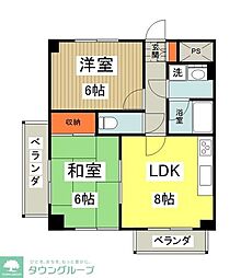 京王高尾線 北野駅 徒歩3分の賃貸マンション 2階2LDKの間取り
