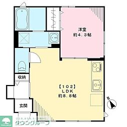 京王線 府中駅 徒歩7分の賃貸アパート 1階1LDKの間取り