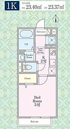 京王線 京王八王子駅 徒歩6分の賃貸アパート 2階1Kの間取り