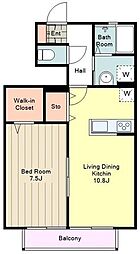 京王線 京王八王子駅 徒歩16分の賃貸アパート 1階1LDKの間取り