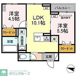 セレスティア西綾瀬 2階2LDKの間取り