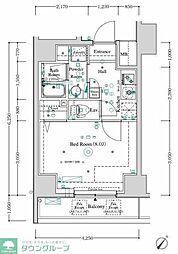 アンベリール王子 13階1Kの間取り