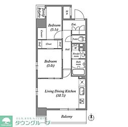 コスモグラシア三ノ輪 7階2LDKの間取り