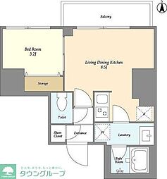 クラリティア西日暮里 9階1LDKの間取り