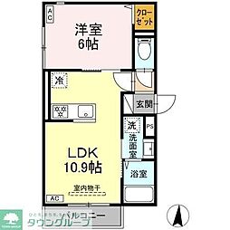 セレスティア加賀 2階1LDKの間取り