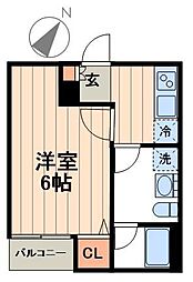 オーシャンレジデンス谷中 2階1Kの間取り