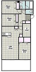 日暮里舎人ライナー 熊野前駅 徒歩3分の賃貸マンション 5階2LDKの間取り