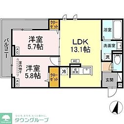 オードリーコート 2階2LDKの間取り