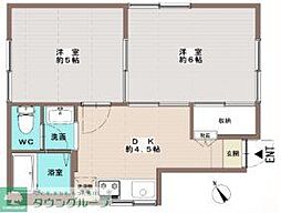 Mフラッツ 2DKの間取図画像