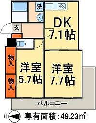 サンフィールド西日暮里 2DKの間取図画像