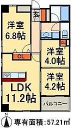 プリムヴェール西尾久メゾンA 3LDKの間取図画像