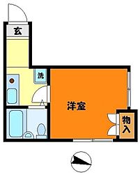 東急東横線 新丸子駅 徒歩14分の賃貸マンション 1階1Kの間取り