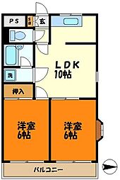 コーポあさま 3階2LDKの間取り