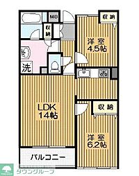 フロレスタ大倉山弐番館 2LDKの間取図画像