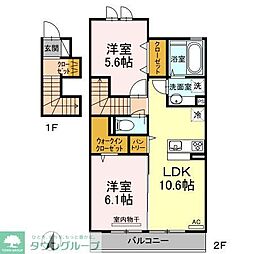 ソレイユ梶山 2LDKの間取図画像