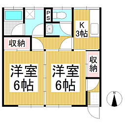 内山ハイツ 1階2Kの間取り