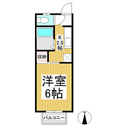 サンハイツ大屋 2階1Kの間取り