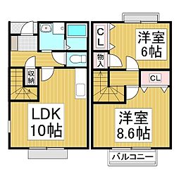 中丘ハイツB・C 1階2LDKの間取り