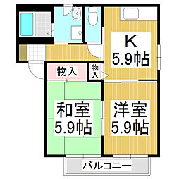 バリュージュ北町　Ｂ棟 2階2Kの間取り