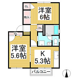 フォーレスサンリバー 1階2Kの間取り