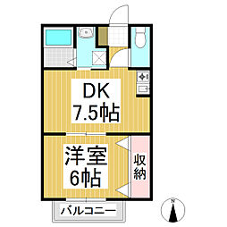 ベルビューウエダ 1階1DKの間取り
