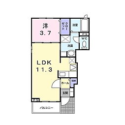 プロムナード・イリーデ 1階1LDKの間取り