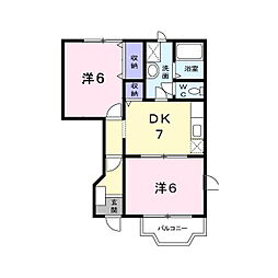 エヴァーグリーン秋葉裏　A 1階2DKの間取り