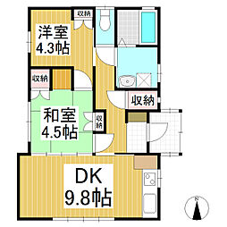 常磐城戸建 2DKの間取り