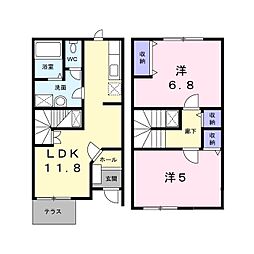 サンパティークフォレB（大東） 1階2LDKの間取り