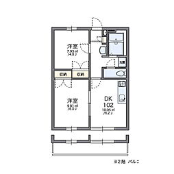 レオパレスゴールドレジデンスファーストステージ・F 2DKの間取図画像