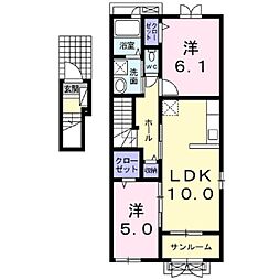 ルミエールB 2LDKの間取図画像