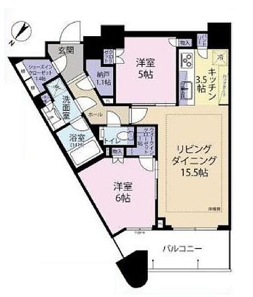 パークタワー勝どきサウス 2508｜東京都中央区勝どき４丁目(賃貸マンション2LDK・25階・65.47㎡)の写真 その2