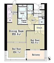 MMガーデン 4階2DKの間取り