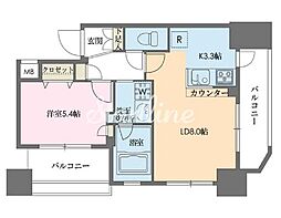 ドゥーエ新川 9階1LDKの間取り