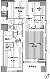 レジディア新川2 2LDKの間取図画像