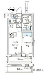 ラティエラ品川西大井 4階1DKの間取り