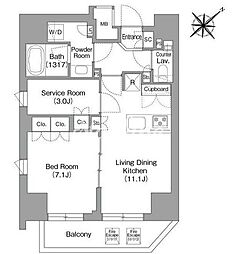 ザ・グロー三田（The glow Mita） 12階1SLDKの間取り