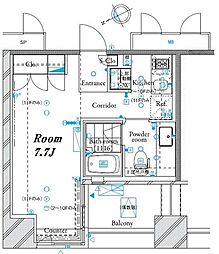 ザ・タワー芝浦 7階1Kの間取り