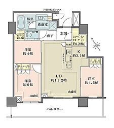 ザ・パークハウス戸越公園タワー 5階3LDKの間取り