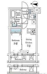 ラティエラ品川西大井 1DKの間取図画像