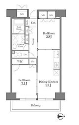レジディア芝浦 2DKの間取図画像