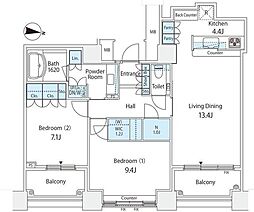 芝浦アイランドケープタワー 2LDKの間取図画像