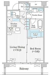 バウスステージ広尾 1LDKの間取図画像