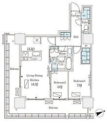 ロイヤルパークス品川 2LDKの間取図画像