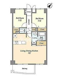 サント・コア目黒 2LDKの間取図画像