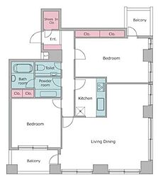 レジディアタワー麻布十番 2LDKの間取図画像