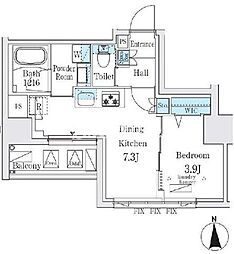 ジオエント秋葉原 5階1DKの間取り